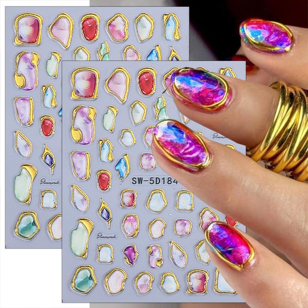 2 Sheets Gold Nail Stickers for Nail Art Bronzing Embossed