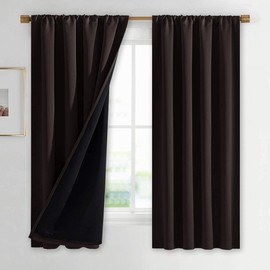 NICETOWN Complete 100% Blackout Curtains, Thermal Insulated & Energy Efficiency Window Draperies with Black Liner, Noise Reducing Drapes for Kids (Brown, 42 inches W by 63 inches L, Double Panels)