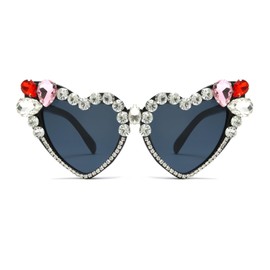 Long Keeper Heart Shaped Rhinestone Sunglasses for Women Sparkly Heart Sunglasses Bling Fashoin Cat Eye Love Heart Party Glasses Festival Sunglasses UV400