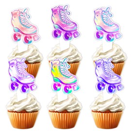24pcs Double-sided Dessert Cupcake Topper 80s 90s Retro Hip Hop Roller Skating Theme Decor Supplies Children Boys Girls Happy Birthday Party Decorations