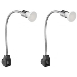 ledscom.de LESCH 2 Piece Socket Lamp Reading Lamp Gooseneck Switch Chrome / Black + LED Lamp 630 lm White