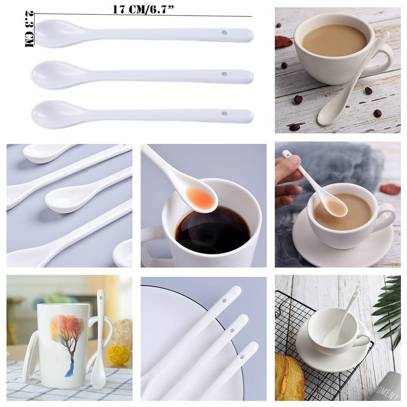 AKOAK 6.7" Ceramic Egg Spoon Set (5 Pieces), White Long-Handled