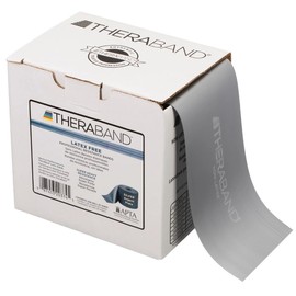 THERABAND Resistance Band 25 Yard Roll, Super Heavy Silver Non-Latex Professional Elastic Bands For Upper & Lower Body Exercise, Physical Therapy, Pilates, & Rehab, Dispenser Box, Advanced Level 2