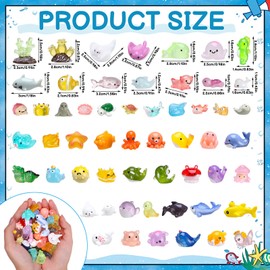 GSrenyu 56 pieces Mini Sea Animals Resin, 56 Styles Tiny Ocean Animals Figurines Small Resin Animal for DIY Fish Tank Potted Micro Fairy Garden Dollhouse