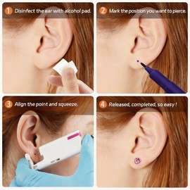3rd Generation Single-Use Ear Piercer, Spring-Powered Earring Gun with Pre-Cleaned Gold Studs & Hygiene Swabs – Fast, Clean, No Bleeding, DIY Friendly (SG275#)