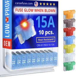 CARAX Glow Fuse – Premium Fuse Low Profile Mini Micro Blade ATT/LP-Mini/APS – 15A Kit 10 pcs – Glow When Blown LED Automotive Fuse – Smart Auto Glow Fuse Easy Identification – 10 pcs