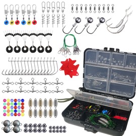 Fishing Gear Accessories Kit, Fishing Tackle Box with Tackle Included, Fishing Hooks Fishing Weights Sinkers Fishing Leaders Fishing Swivels Snaps Bass Fishing Kit Fishing Tackle Kit 213Pcs