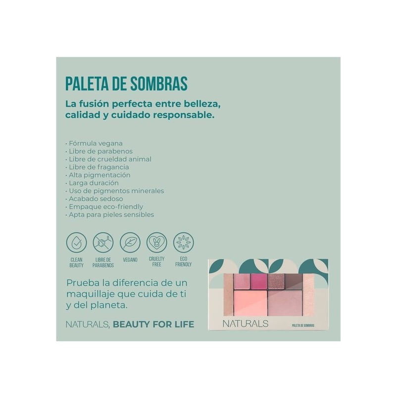 Paleta De Sombras Naturals Tono Frio Compacta 12gr