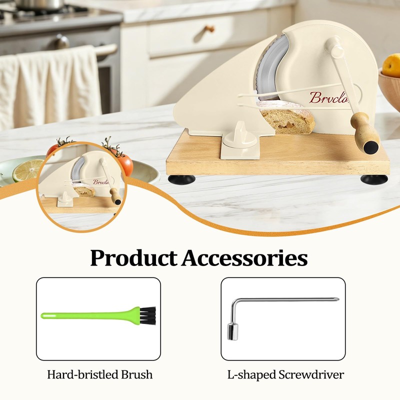 Brvclon Manual Bread Slicer for Homemade Sourdough,Adjustable Thickness,Hand Crank Bread