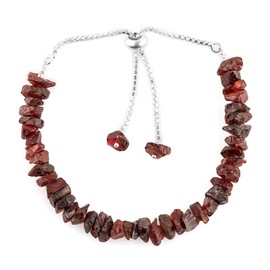 GEMSPLACE Red Garnet Gemstones Raw Bolo Bracelet, Rough Stones, Silver Plated, Chakra Healing Crystals, January Birthstone, Adjustable Slider, Women Jewelry, Mothers Day Gifts