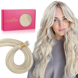 WENNALIFE Nano Bead Hair Extensions Human Hair, 16 Inch Ash Blonde Highlighted Platinum Blonde 50g 100s Real Human Hair Extensions for Women, Invisible Nano Ring Hair Extensions 17A/60A