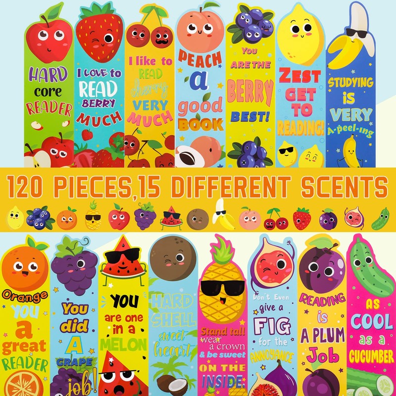 Fainne 120 Pieces Scented Bookmarks Cute Fruit and Sniff Bookmarks