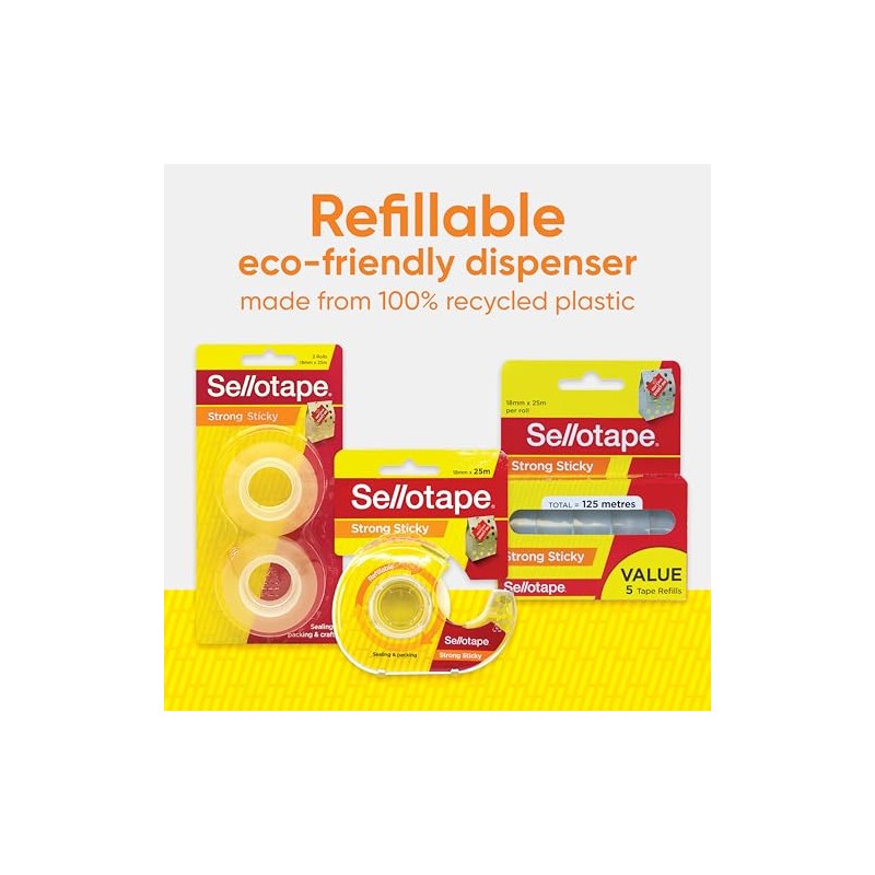 Sellotape Strong Sticky Transparent Tape, Crystal Clear, 18mm x 25m,