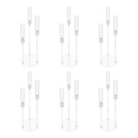 6pcs 3Arm Acrylic Candelabras, Clear Candle Holder for Wedding Home Decor, 29.92in Tall Floor Candle Holders, Acrylic Candelabra Table Centerpiece Floor Candelabras for Party Fit 0.87in Candles