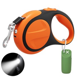 16ft Retractable Dog Leash with Light and Poop Bag Holder, Walking Dog Leash Retractable for Small Medium Dogs, Rechargeable Puppy Retractable Leash with Led Flashlight for Pet up to 60 Lbs, No Tangle