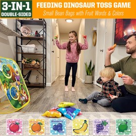 RaboSky 3-in-1 Feed Dinosaur Toss Games for Kids with 6 Fruit Bean Bags, 2 Throwing Axes, 6 Sticky Balls, Outdoor Toddlers Toys for 2 3 4 5 Boy Gifts Birthday Party Valentines Easter Christmas
