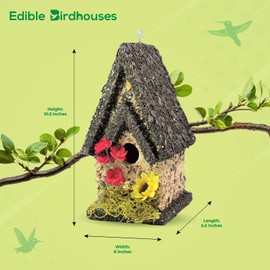 Edible Birdhouse - Birdseed Bird Feeder, Wooden Birds House Covered in Wild Bird Food, Squirrel Resistant Birds Feeders for Outside Hanging, Watching Gift for Garden Lovers, (TD)