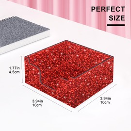 Rouidr Acrylic Sticky Note Holder, Self Stick Note Pad Holder, 3.94 x 3.94 Inch Glitter Sticky Note Dispenser, Memo Pad Holder Dispenser Organizer for School Office Home Desk Supplies(Bright Red)