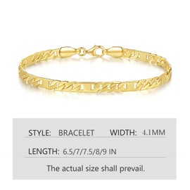 LOKFAM 14K Gold Bracelets for Women Mens Bracelet Flat Figaro Chain 14K Gold Chain Bracelet for Womens Trendy Stackable Bracelets for Women 8in