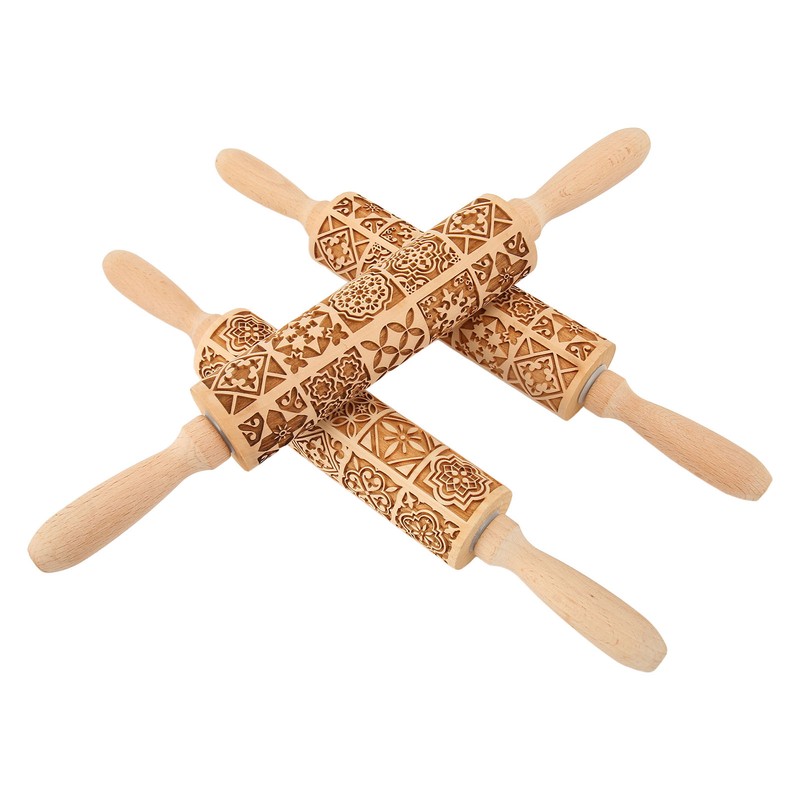 3pcs Wooden Embossed Rolling Pin Engraved Embossing Dough Roller for