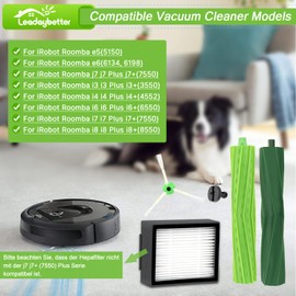 Leadaybetter Leadaybetter B1rsten Ersatzteile f1r iRobot Roomba E & I Serie i7+ i3+ i4+ i6+ i8+ j7+/Plus E5 E6 E7 Ersatz Saugroboter Zubeh?r 4 Hochleistungsfilter, 1 Gummib1rsten,4 Seitenb1rsten