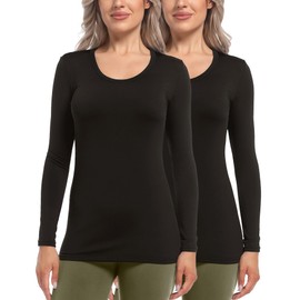 CL convallaria Thermal Underwear Shirts Women Fleece Lined Base Layer Tops Long Sleeve Thermal Underwear Tops Heated Thermals for Women Long Johns Long Sleeve Workout Tops for Women 2/4 Pack