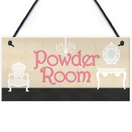 RED OCEAN Powder Room Vintage Shabby French Chic Bathroom Hanging Plaque Friend Gift Sign