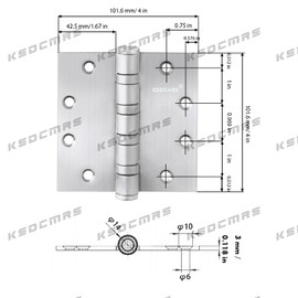 4in Stainless Steel Door Hinges 304,4" x 4 inch Heavy Duty Ball Bearing, for Salty Residential Environment Exterior and Interior Doors Swing NRP with Square Corner-2 Pack (2, Silver)