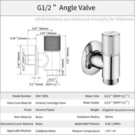 nomona Brass Angle Valve G1/2" xG1/2, Metal Water Valve with Ultrathin Design for Use in Narrow Spaces,Wall Mounted Chrome Plating Valve for Basin Kitchen Mixer Tap, Flush Toilet