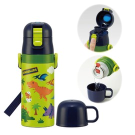 Skater SKDC3 Children's 2-Way Stainless Steel Water Bottle, Direct Drinking Cup, Small Capacity, 11.8 fl oz (350 ml), Dinosaurus, Dinosaurus, Boys
