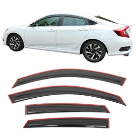 IKON MOTORSPORTS in Channel Window Visors Compatible with 2016-2021 Honda Civic Sedan 4-Door, Slim Style Acrylic Smoke Rain Guards, Side Window Wind Deflectors 4PCS