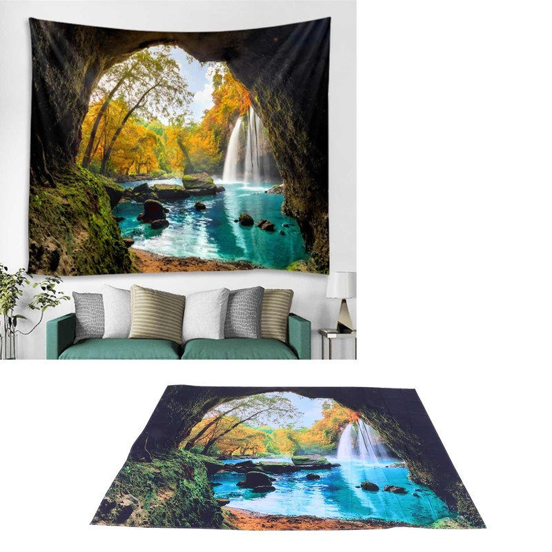 Cave River Landscape Pattern Tapestry Wall Hanging Wall Blanket for