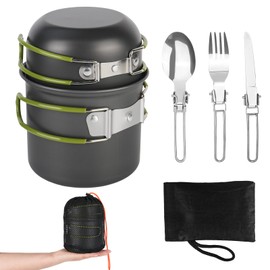 YYTECH Camping Cookware Set, Aluminium Camping Pot, Outdoor Cookware with Foldable Cutlery, Camping Tableware for 2 People, Picnic Pot, Mini Camping Cooking Set for Picnic Hiking