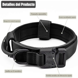 Collar de perro Táctico, Collar de Perro de Nailon Militar Grueso, Collar de Perro con Asa, Hebilla de Collar de Perro de Metal Elástico Ajustable, para Entrenamiento, Caminar, Caza, Accesorios de Entrenamiento de Perros (Caqui-L)