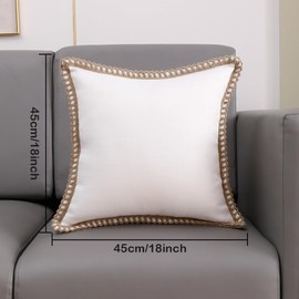 LIUCONGBD 2PCS Farmhouse Decorative Throw Pillow Covers 18x18 Inch, Burlap Linen Trimmed Tailored Edges Cushion Covers, Boho Square Pillowcase for Couch Sofa Bed Living Room (Beige)