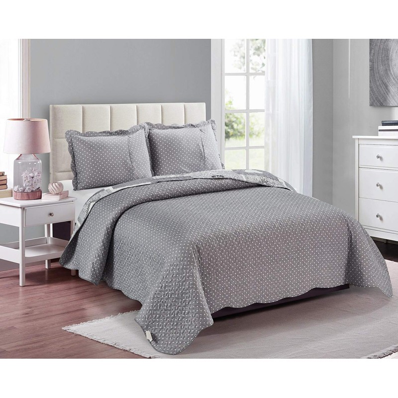 Brilliant Sunshine Grey Heart Love Patchwork, 3-Piece Quilt Set, Reversible