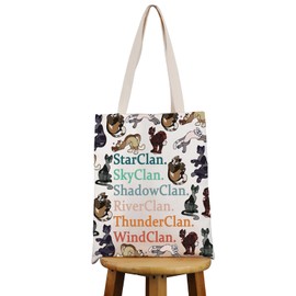 PYOUL Book Lover Gift StarClan SkyClan ShadowClan RiverClan ThunderClan Tote Bag Cat Lover Handbag Bookish Gift (StarClan SkyClan tote)