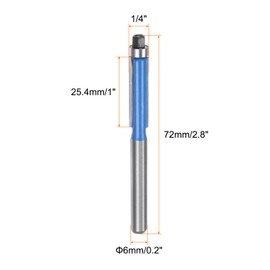 sourcing map Flush Trim Router Bit 6mm Shank 1/4" Dia 1" Cutting Depth Top Bearing Flush Straight Cut Trimming Router Bits Carbide for Particle Board Plywood MDF Woodwork, Blue