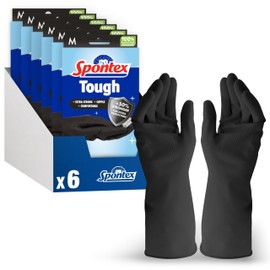 Spontex - Tough Household Gloves - Medium Size - Extra Strong - Supple - Comfortable - 6 Pairs