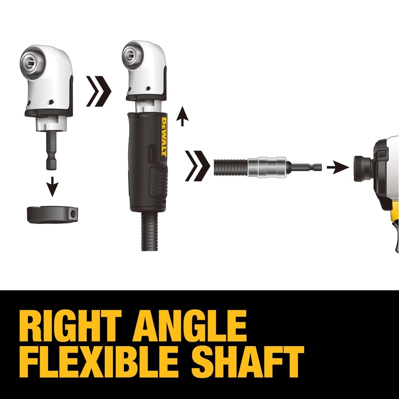 DEWALT FLEXTORQ Right Angle Drill Attachment, 4-in-1 System, 12-Inch Compact,