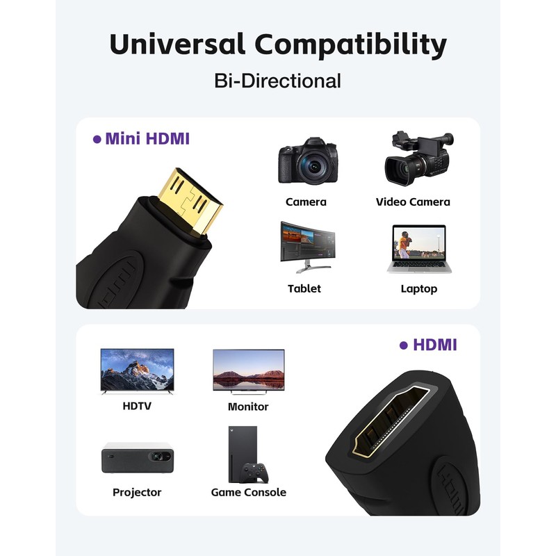 VCE HDMI Adapter 2-Pack, Mini HDMI to HDMI, 4K Support,