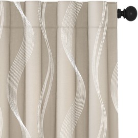 Deconovo Blackout Back Tab Silver Curved Wave Pattern Printed Curtains, Light Beige, 52W x 84L