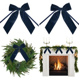 AIMUDI Navy Blue Velvet Bows 7" Premade Velvet Bows Christmas Bows for Gift Wrapping, Holiday Crafts, Wreaths, Garlands, Staircase, Home Outdoor Christmas Tree Decorations, 2 PCs