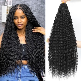Getgal Deep Wave Curly Crochet Hair 24Inch 7Packs Mermaid Box Braids Crochet Hair Pre Looped Goddess Braids Hair Water Wave Crochet Hair For Black Women（1B,7Packs）
