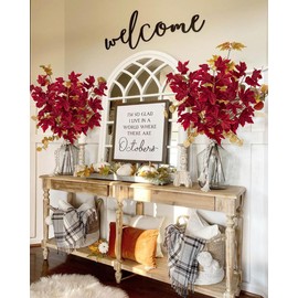 Oairse Artificial Maple Leaves Branches 3 Pcs Mixed Corlor Fall Leaves Stems Fake Bushes Dark Red Maple Leaf Stems for Table Centerpieces Thanksgiving Festival Autumn Home Decor