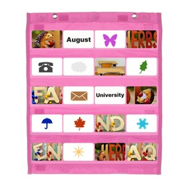 PATIKIL Magnetic Pocket Chart, Small Pocket Chart Mini Double Sided Classroom Pocket Chart Organizer Wall Hanging for Classroom Supplies, Pink