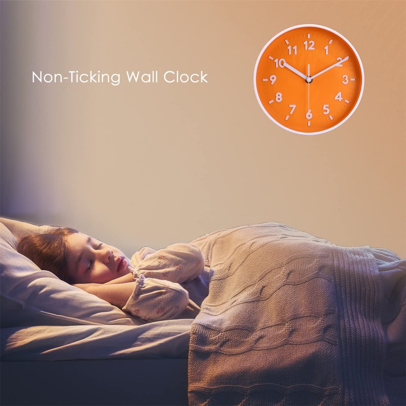 Topkey 8” Round Silent Wall clock Easy Read Big Numbers