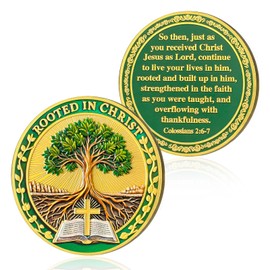 Rooted in Christ Christian Challenge Coins Tree of Life Jesus Bible Coin Colossians 2:6-7 Jesus God Christian Prayer Token Art Pocket Bible Verses Jesus Religious Gifts for Men Women