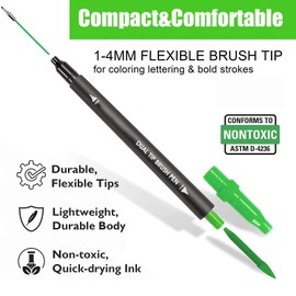 ZZWUAPT Green Double Tip Brush Pens Art Markers,24 Colored Artist Fine Brush Pen Coloring Markers for Adult Drawing Art Craft Kit