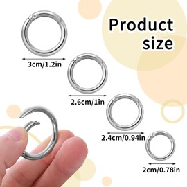 16PCS Metal Spring O Rings, Round Carabiner Clip, Multi-Purpose Keychain Rings for Bag Purse Handbag Strap Craft and Jewelry Making(Silver)